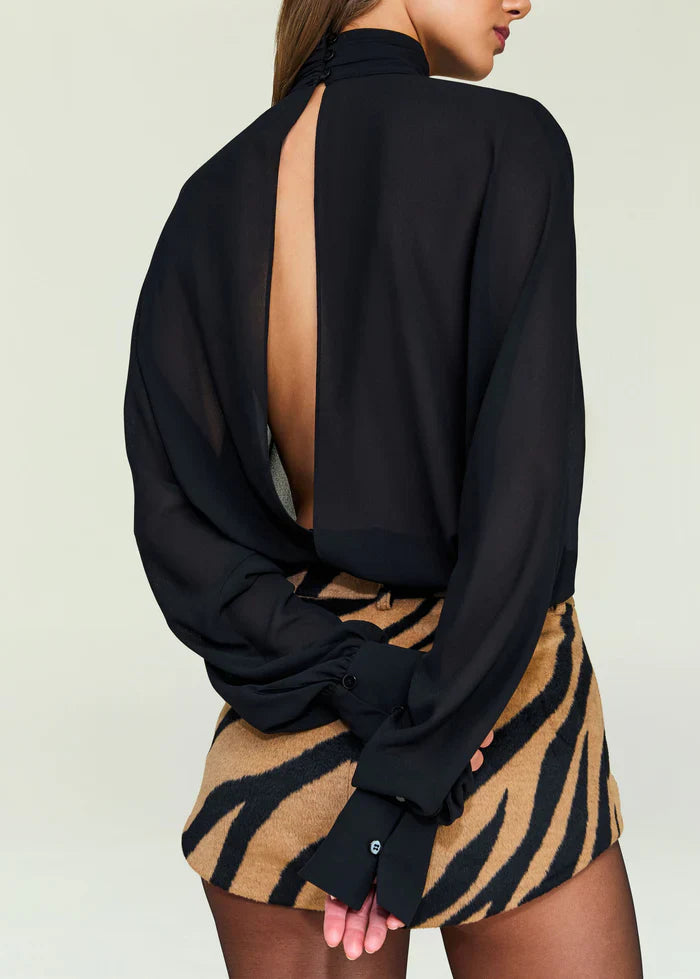 Noir Airy Open-Back Blouse