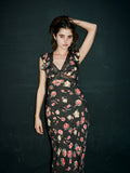 Midnight Bloom Satin Midi Dress