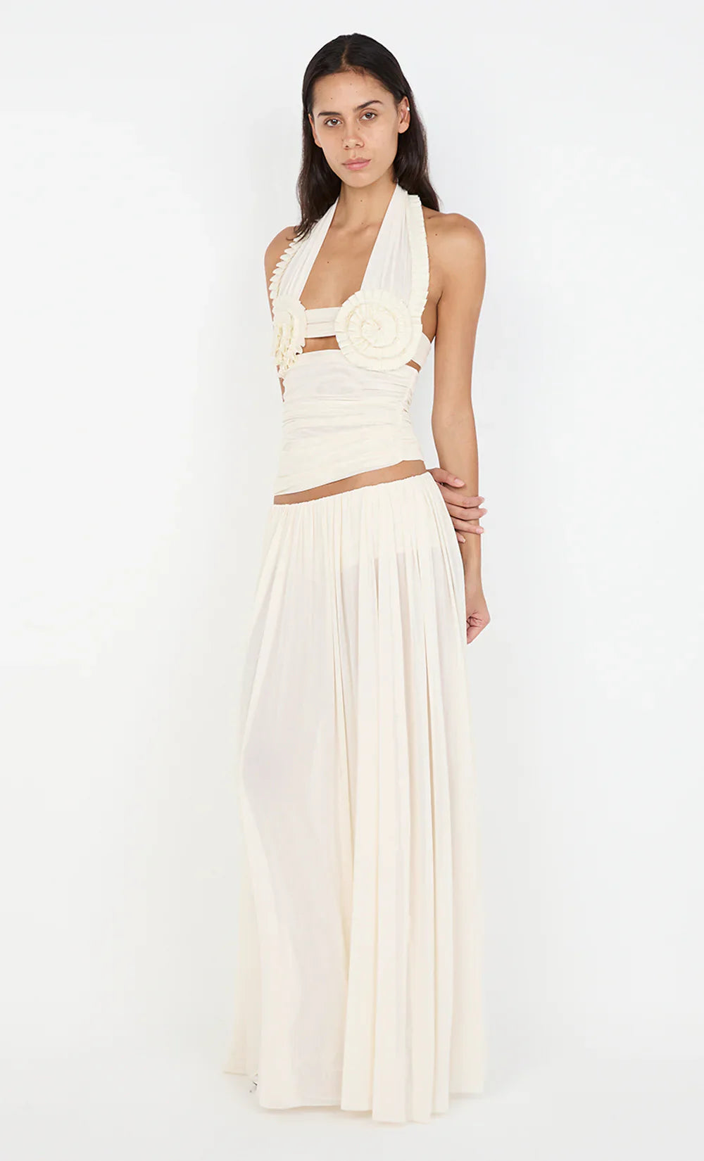 Ivory Petal Pleated Chiffon Maxi Skirt