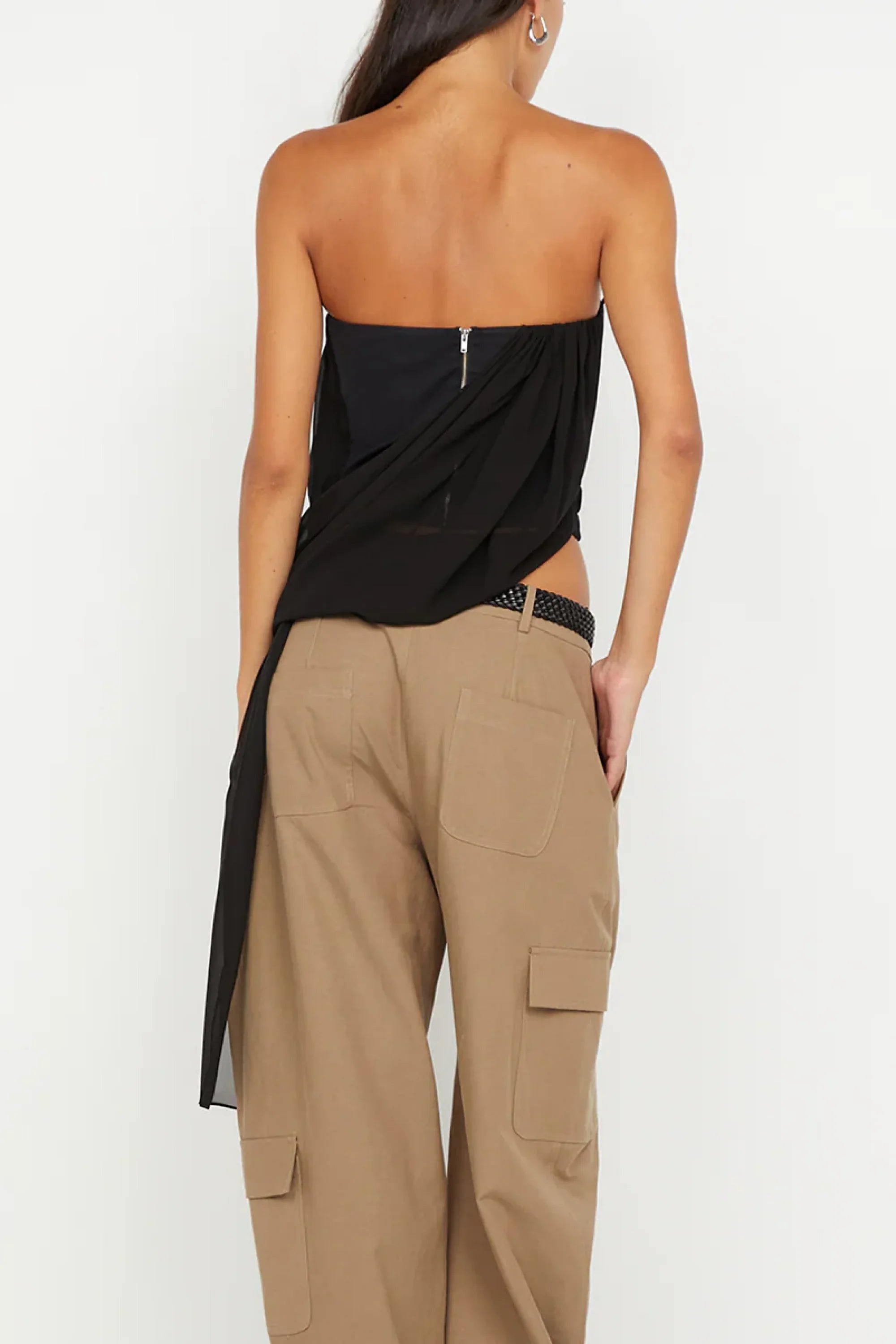 Noir Drift Draped Tube Top