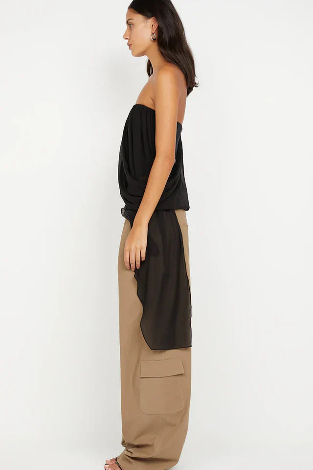 Noir Drift Draped Tube Top