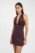 Mocha Sheer Halo Mini Dress