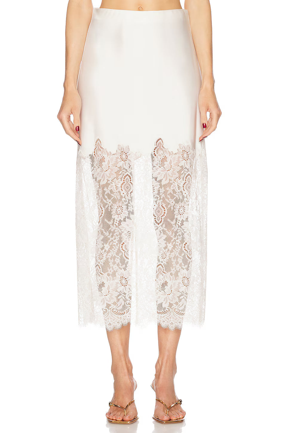Ivory Lace Flow Midi Skirt