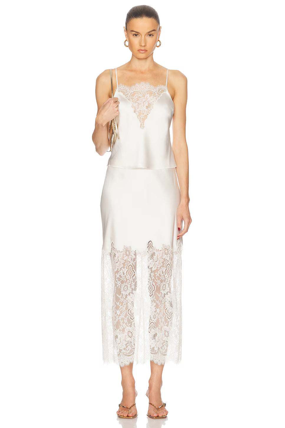 Ivory Lace Flow Midi Skirt