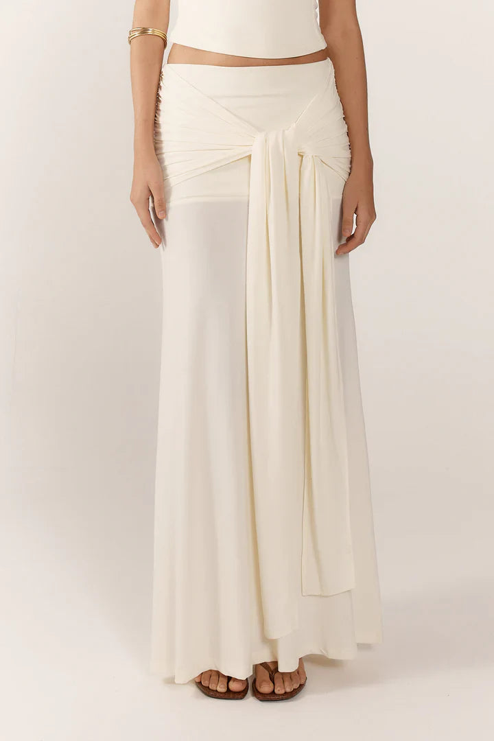 Petal Flow Tie-Detail Maxi Skirt