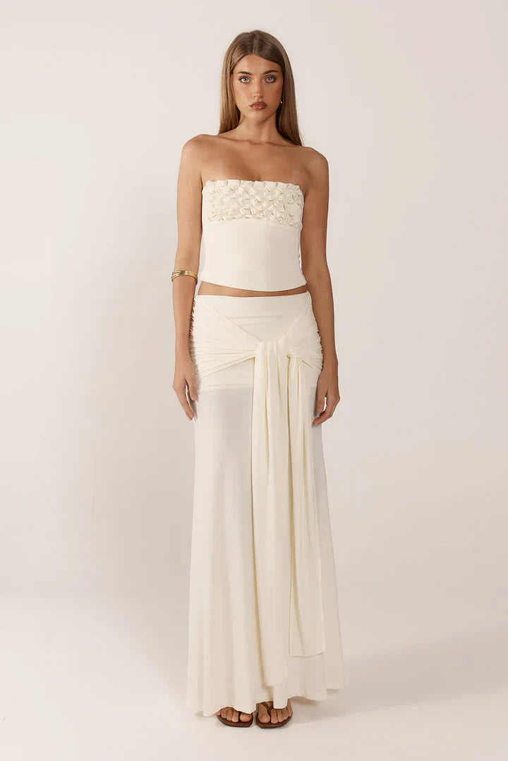 Petal Flow Tie-Detail Maxi Skirt