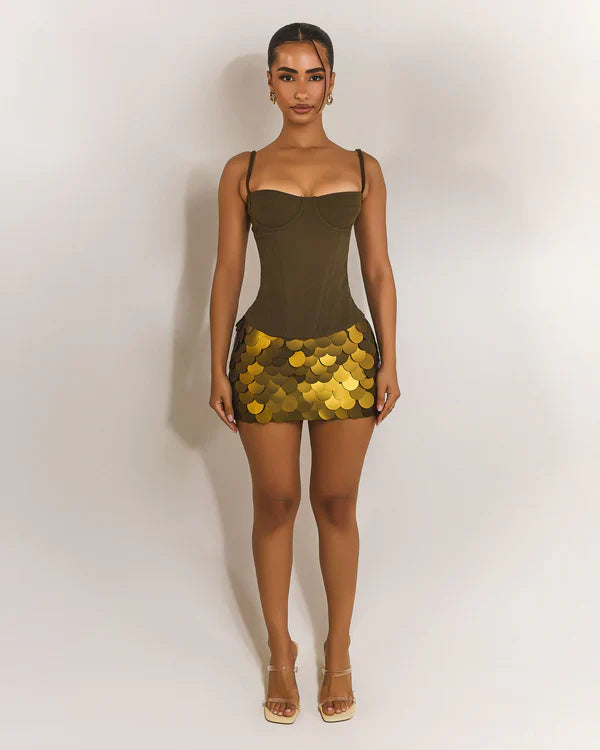 Olive Stardust Sequin Mini Skirt
