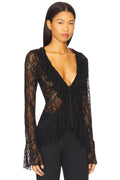 Black Ruffle Lace Top – Romantic Vintage Charm
