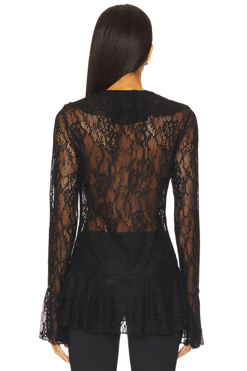 Black Ruffle Lace Top – Romantic Vintage Charm