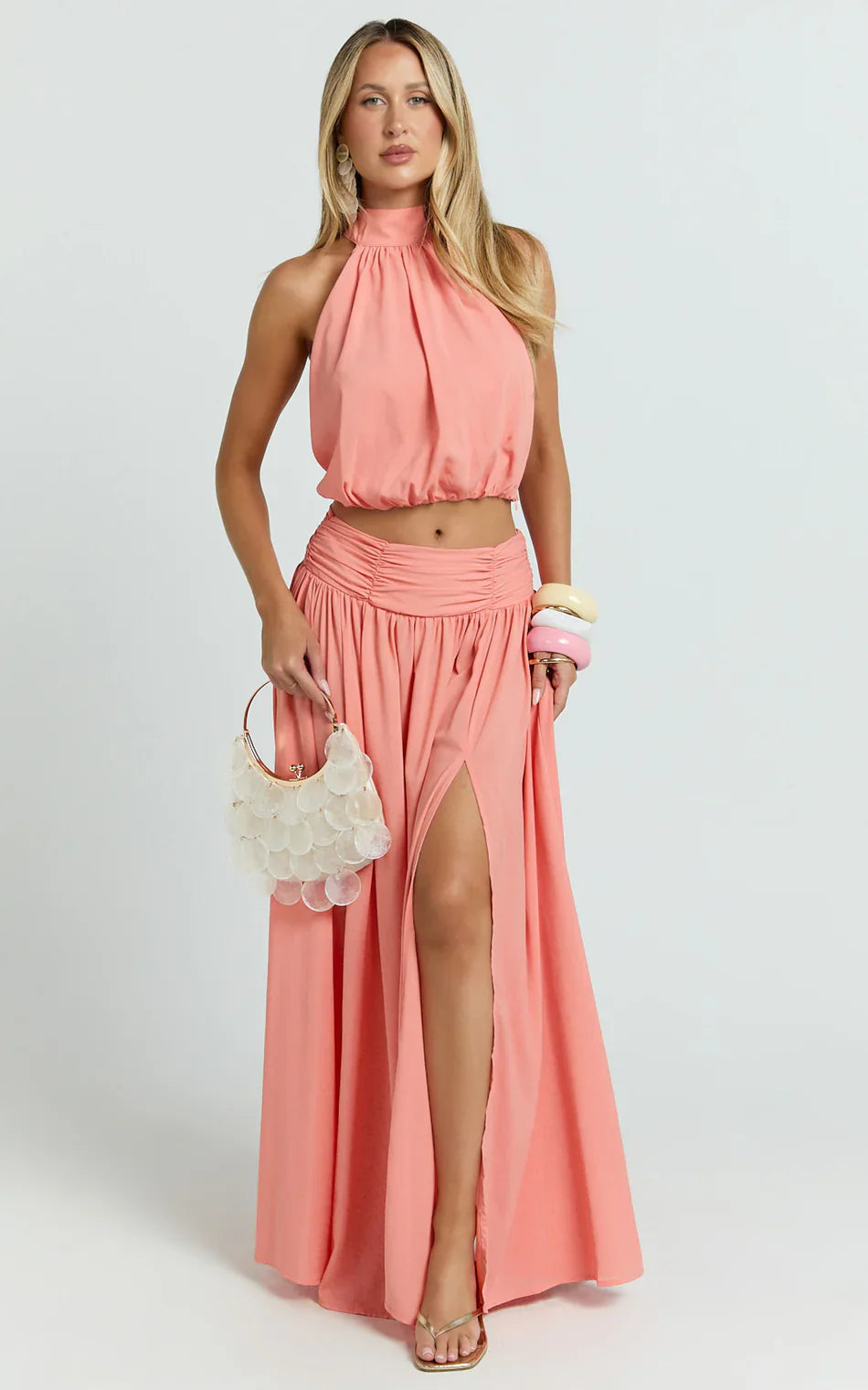 Watermelon Halter Chiffon Crop Top