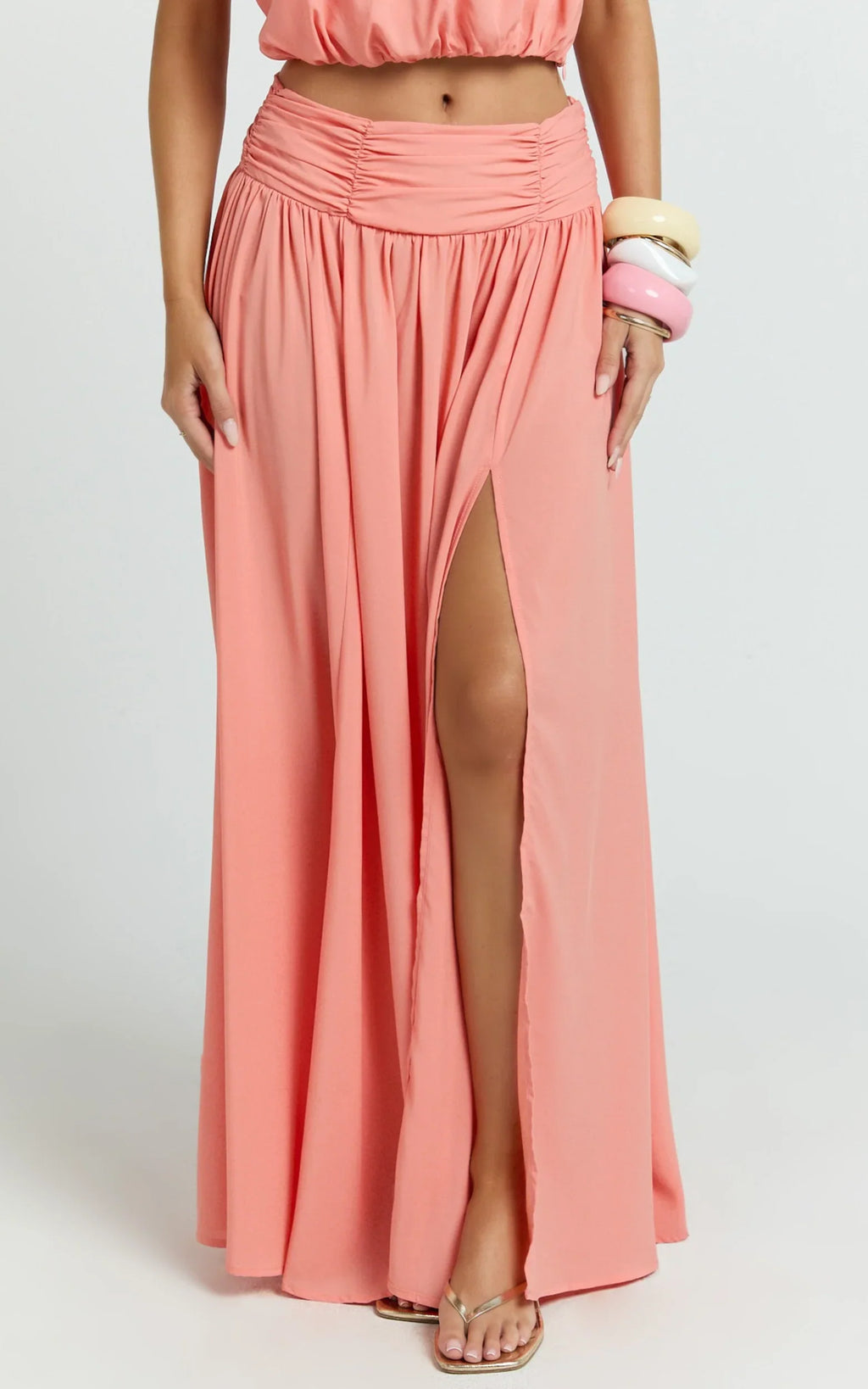 Watermelon Chiffon Slit Maxi Skirt