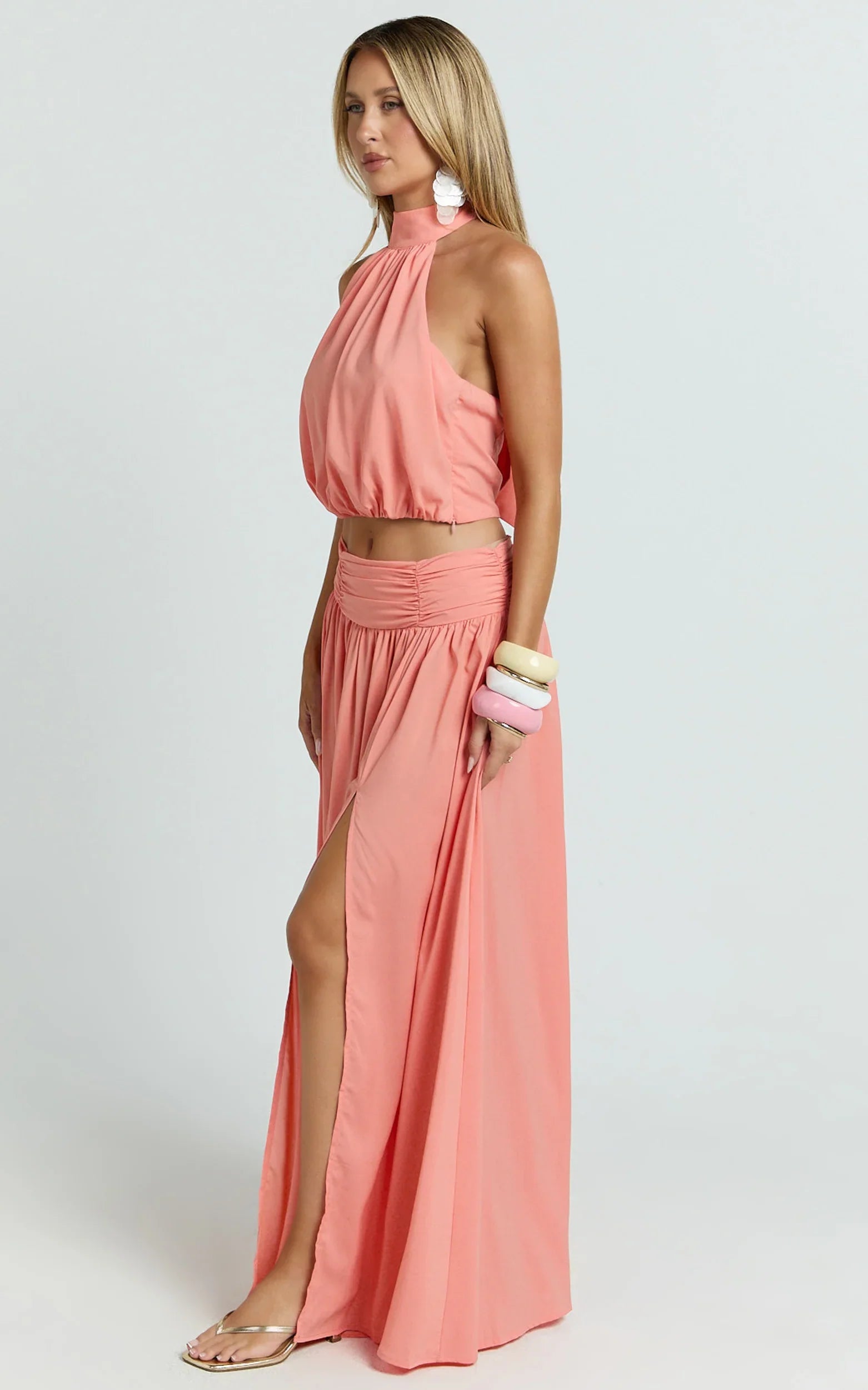 Watermelon Chiffon Slit Maxi Skirt