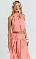 Watermelon Halter Chiffon Crop Top