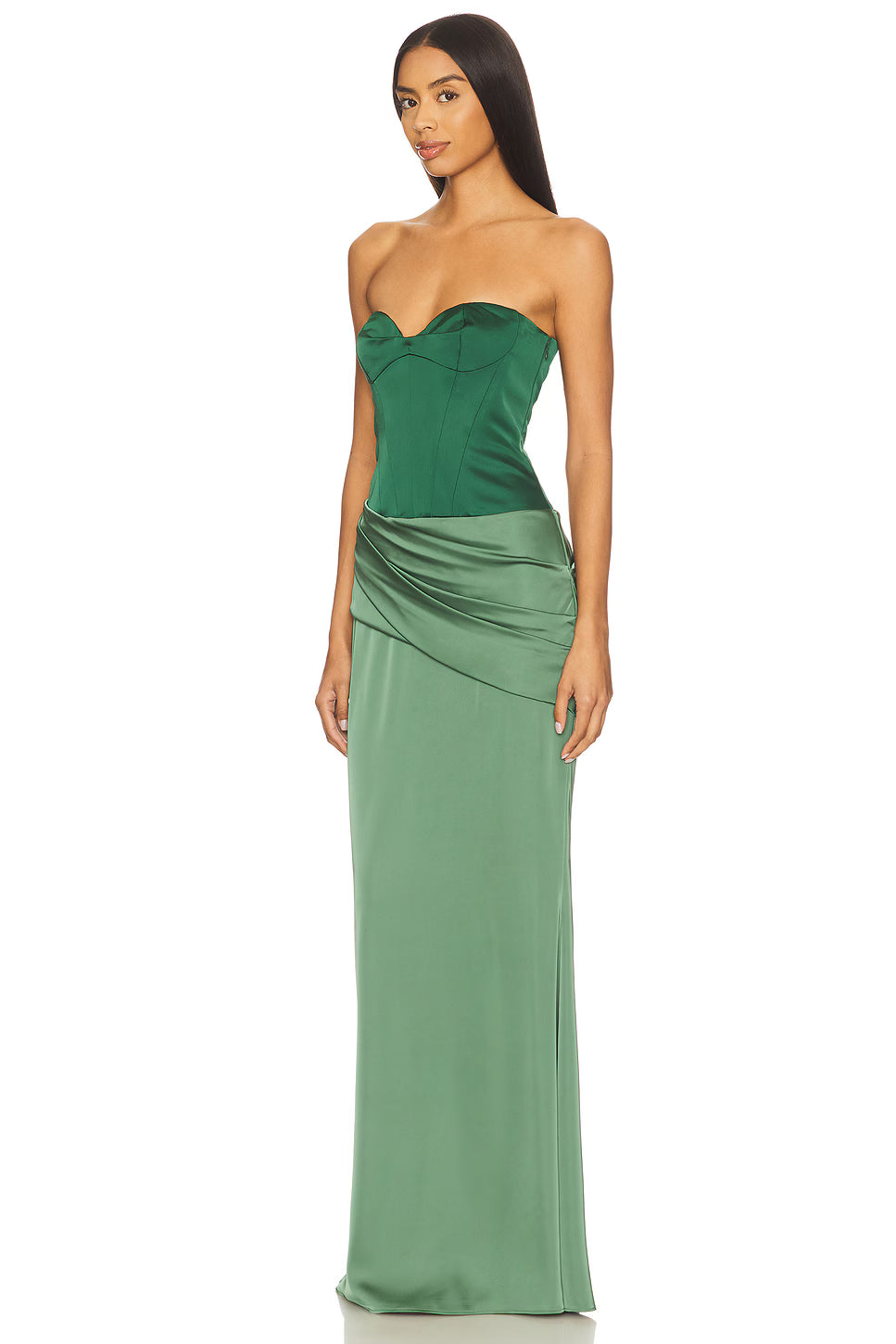 Emerald Wrap Satin Gown