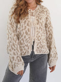 Leopard Bow-Tie Front Cropped Cardigan