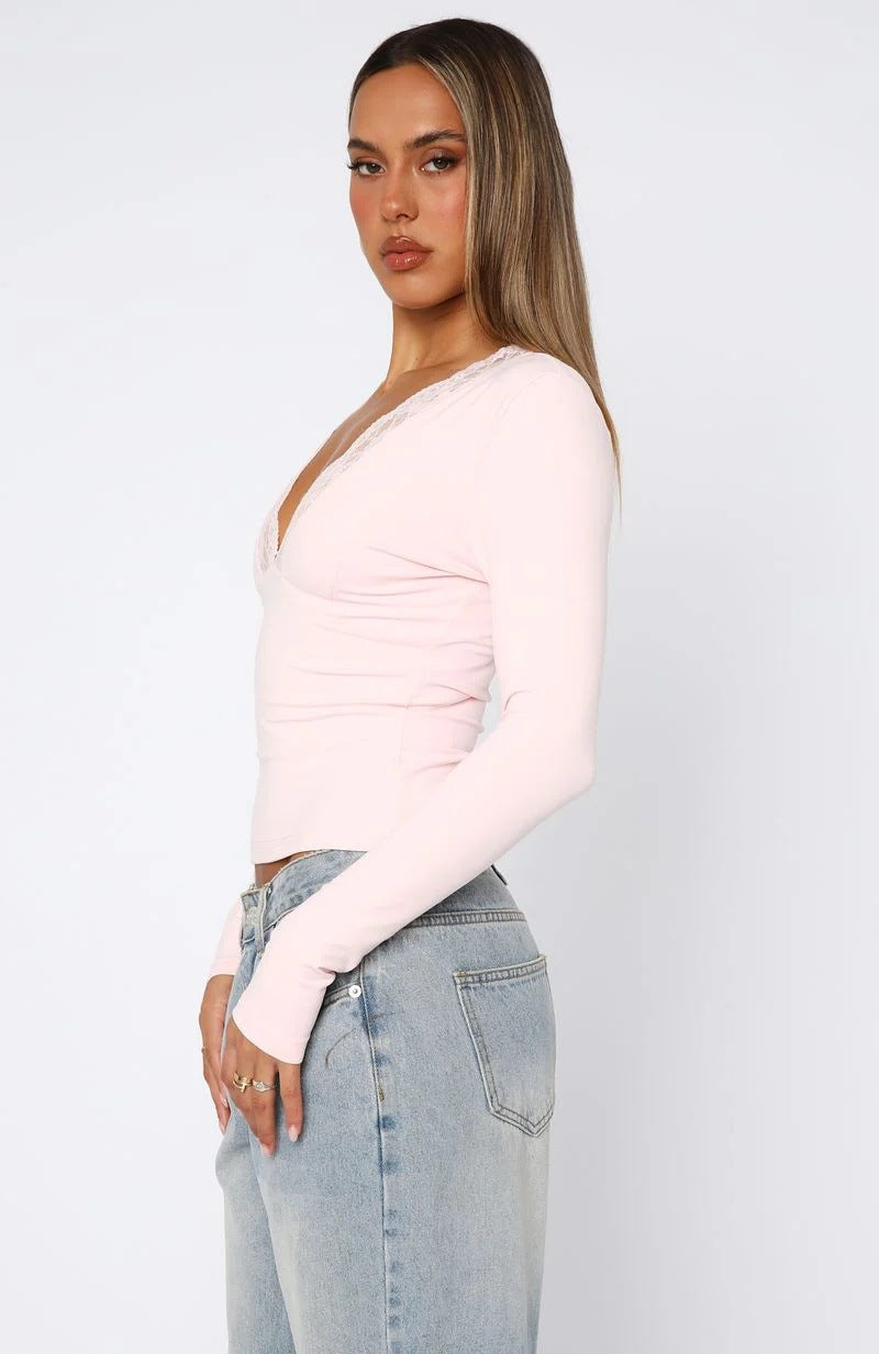 Fitted Lace Long Sleeve Blouse