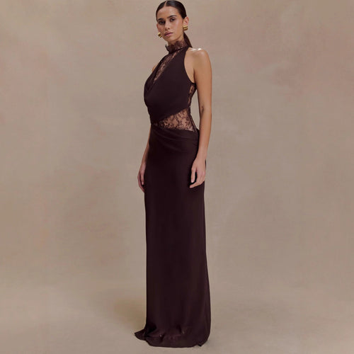 Chiffon & Lace Halter Maxi Dress