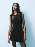 Olive Charm Velvet Bow Mini Dress