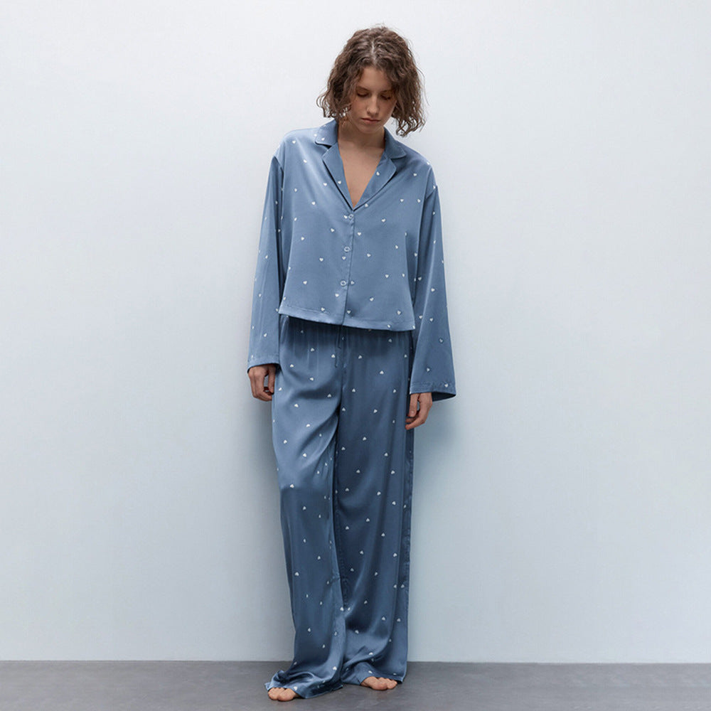 Heart Print Satin Pajama Set – Romantic & Silky