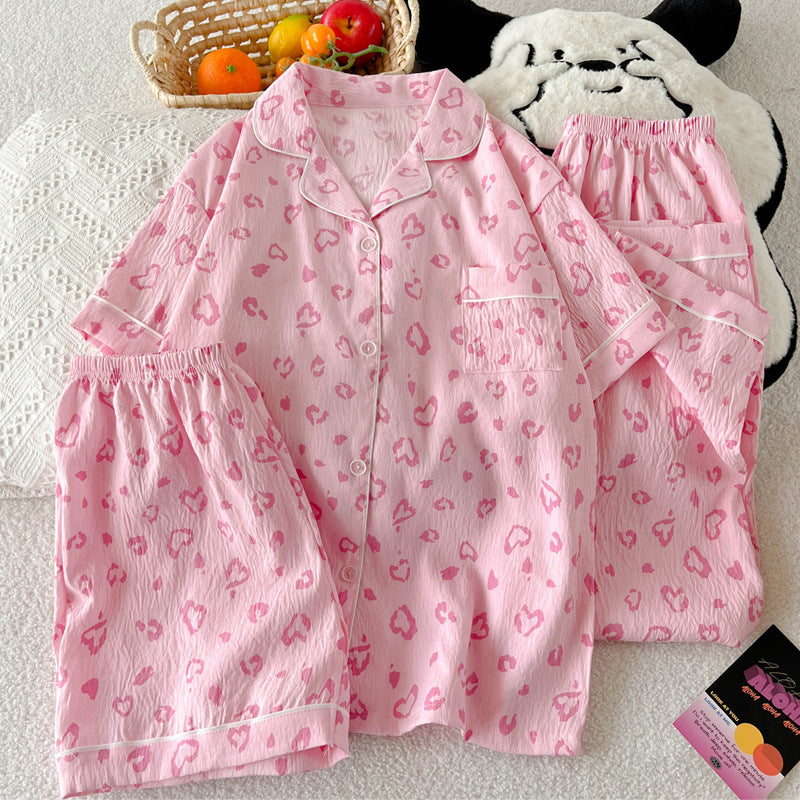 Leopard Pajama 3-Piece Set - Top x shorts x pants