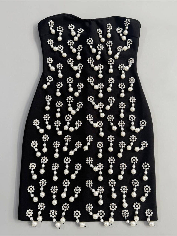 Beaded Rhinestone Strapless Mini Dress