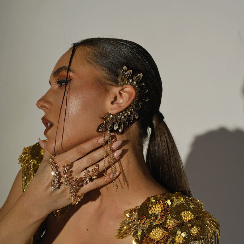 Rhinestone Feather Earrings – Party Glam Accessory