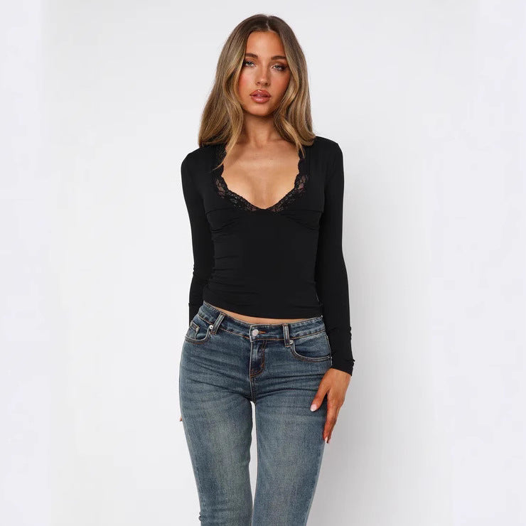Fitted Lace Long Sleeve Blouse