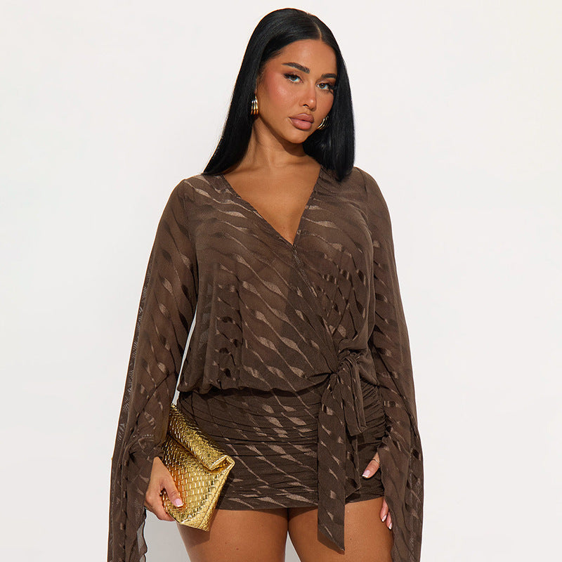Mocha Wave Serenade Mini Dress