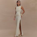 Ivory Open-Back Boat Neck Maxi Dress