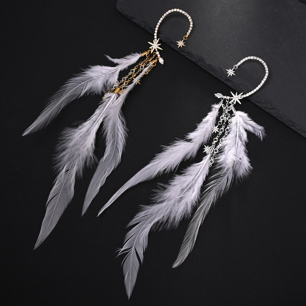 Rhinestone Feather Earrings – Party Glam Accessory
