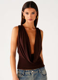Cocoa Cross-Back Cowl Neck Top