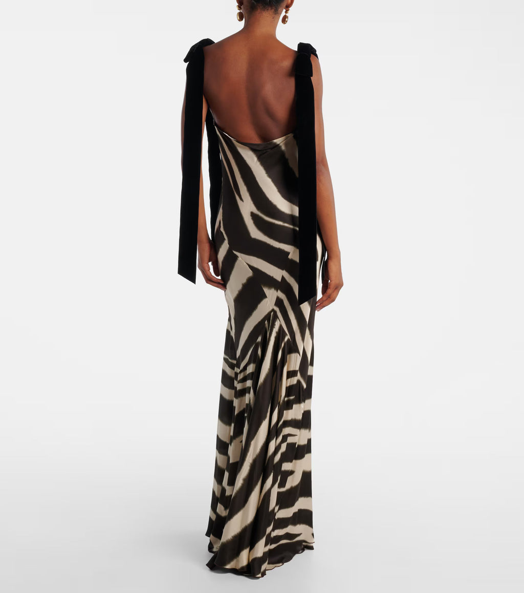 Zebra Noir Satin Gown
