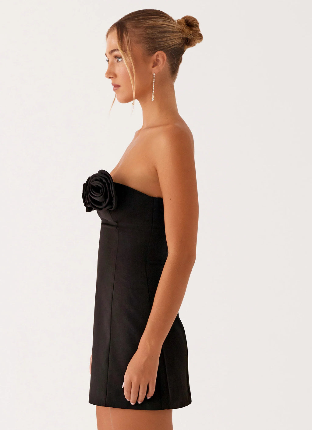 Black 3D Floral Strapless Mini Dress