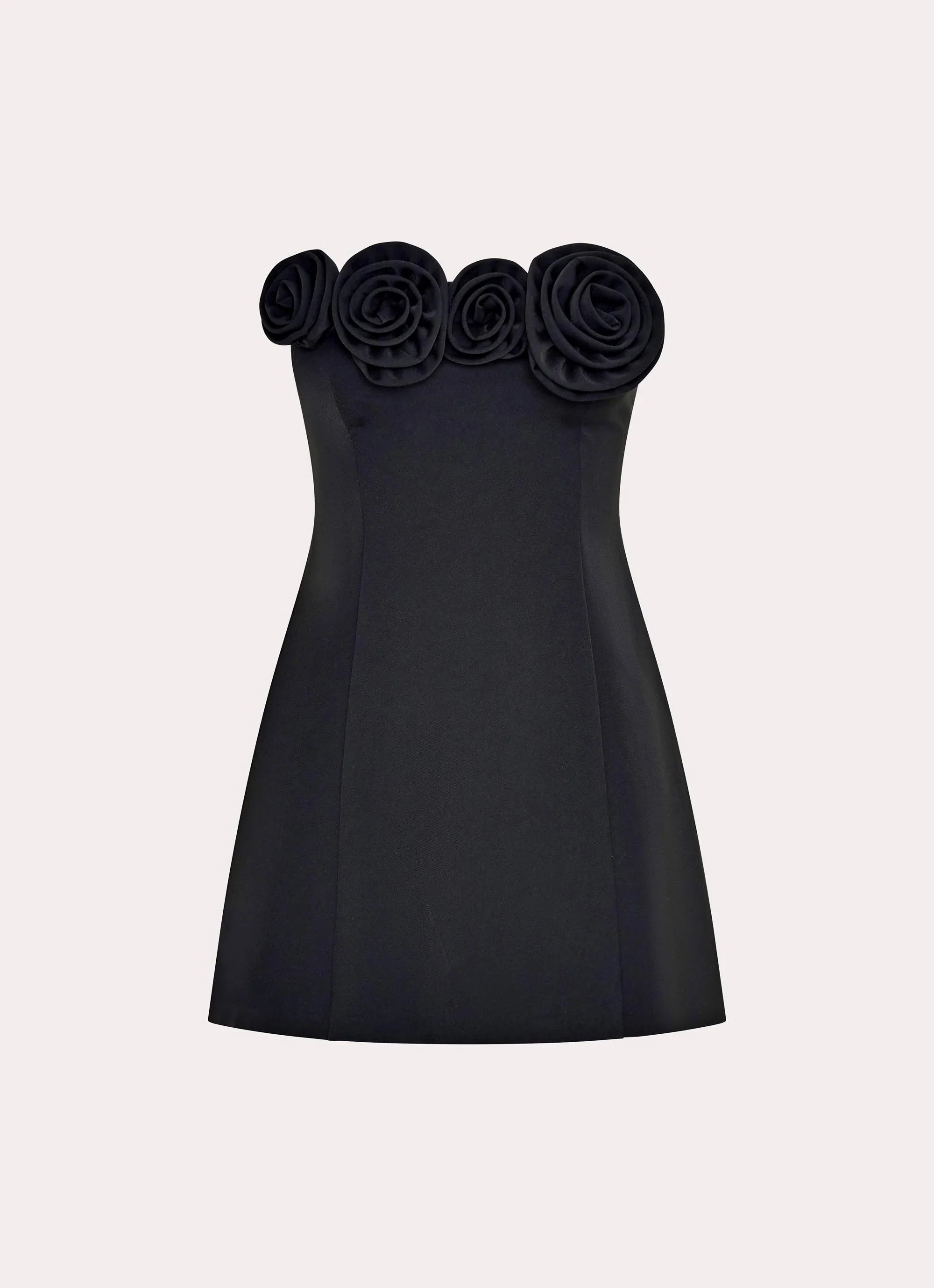 Black 3D Floral Strapless Mini Dress