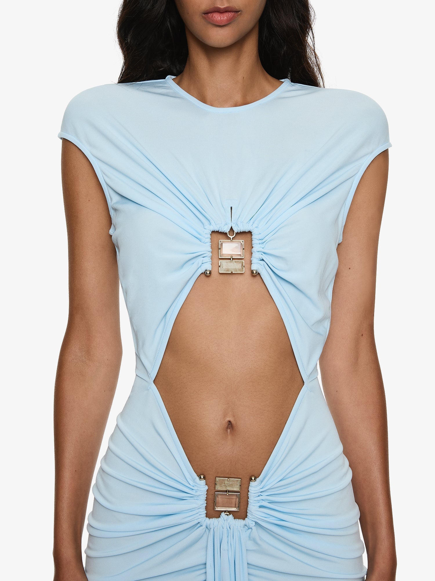 Bezel Quartz Disconnect Short Sleeve Mini Dress