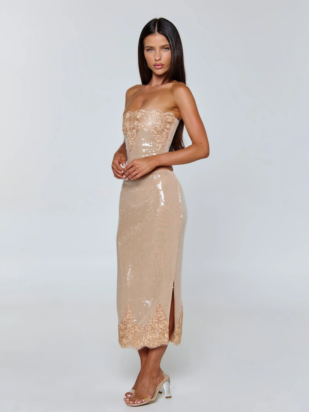 Beige Sparkle Lace Corset Top