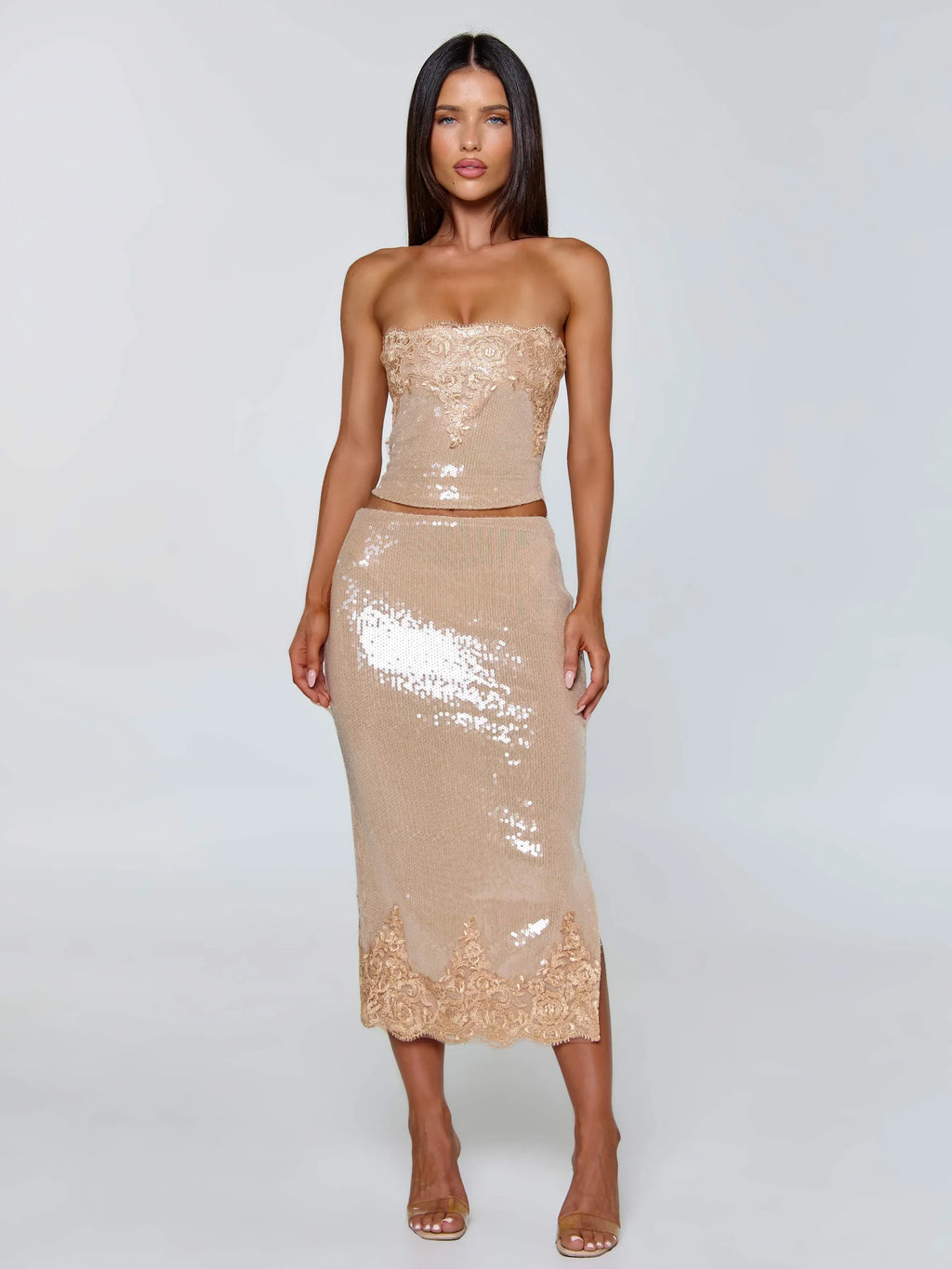 Beige Sparkle Lace Corset Top