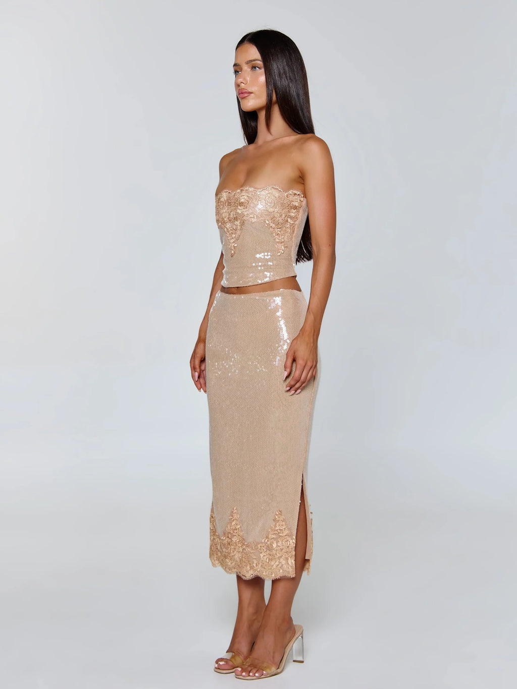 Beige Sparkle Lace Corset Top