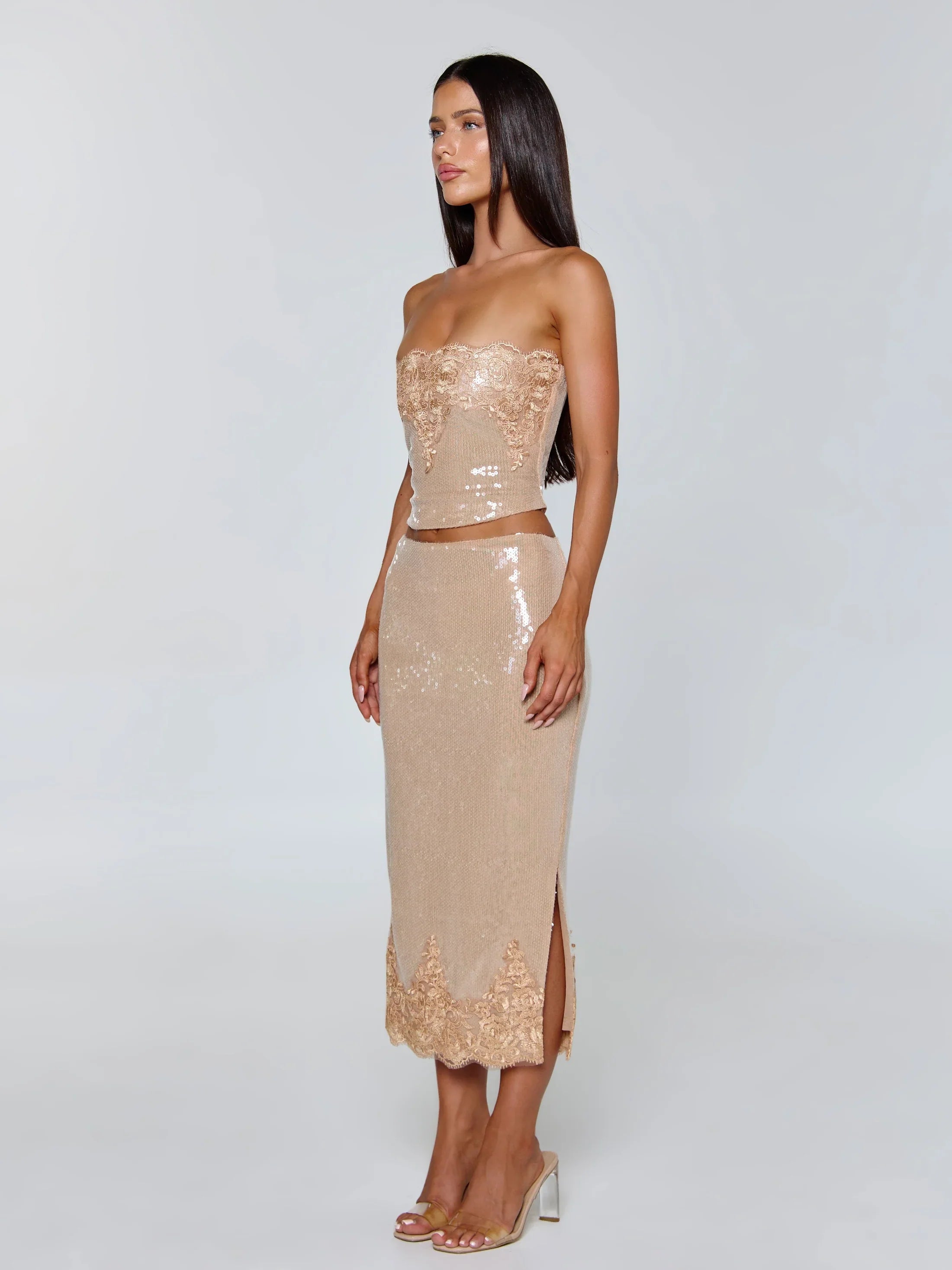 Beige Sparkle Lace Corset Top