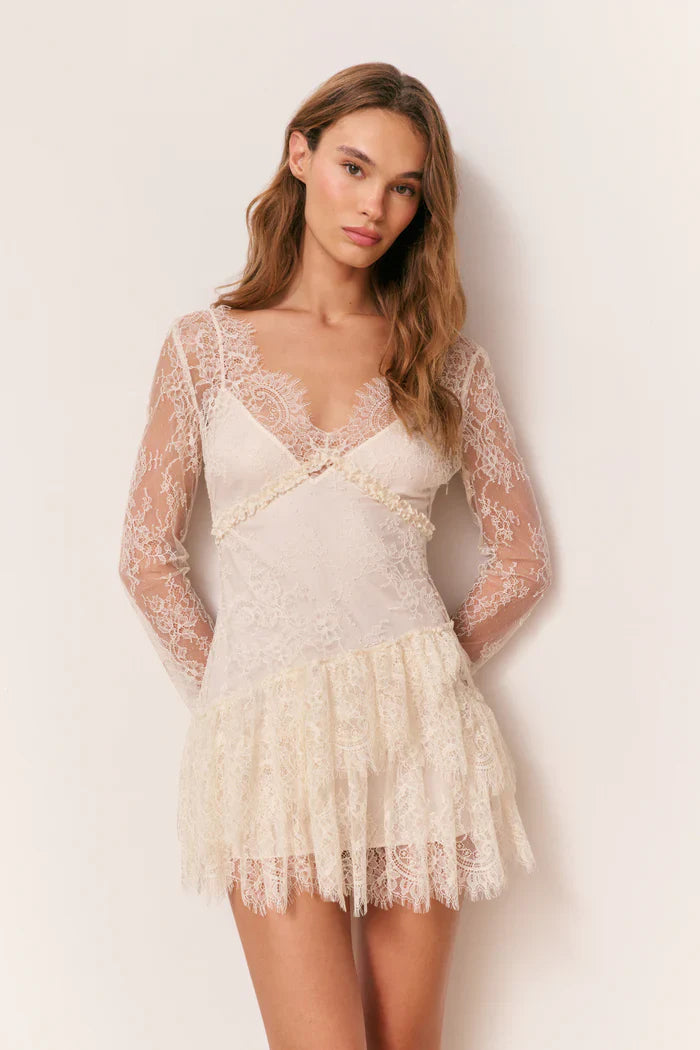 Beige Lace Darling Mini Dress