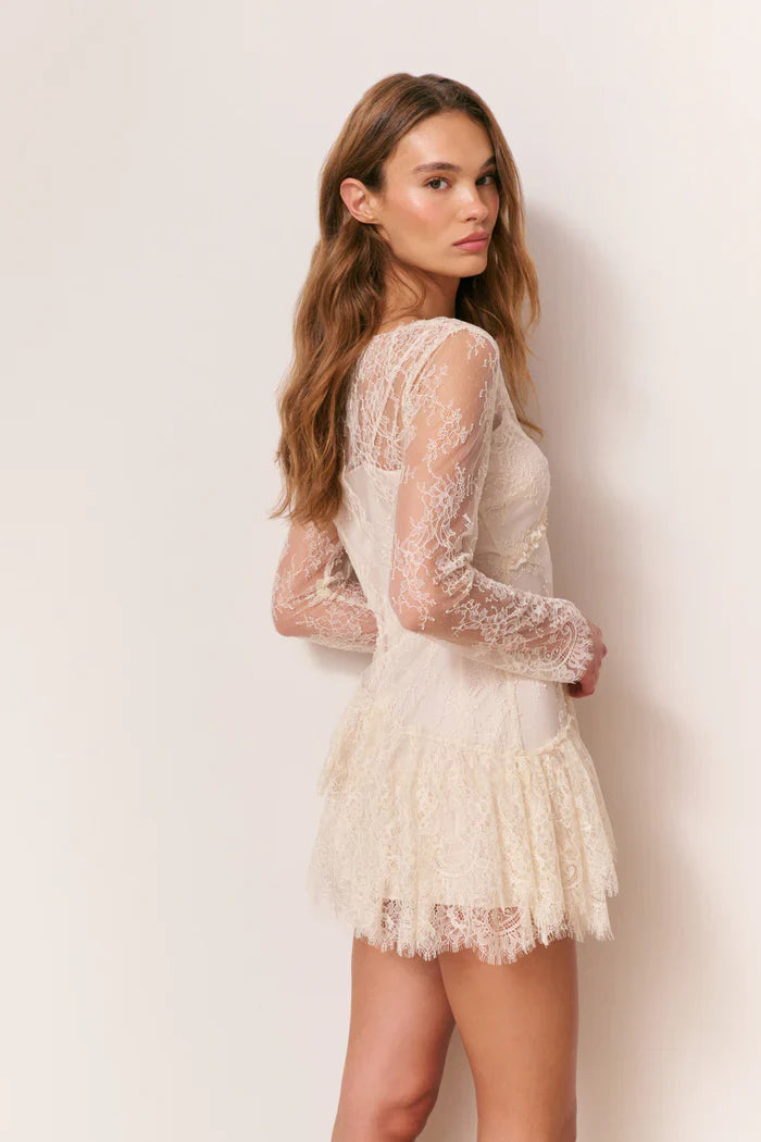 Beige Lace Darling Mini Dress