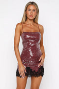 Crimson Siren Lace-Trim Mini Dress