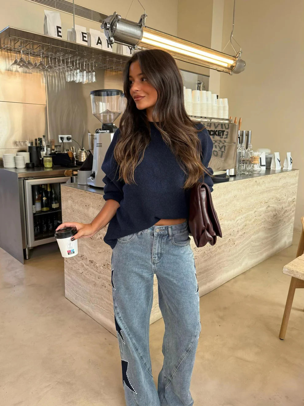 Stars Patch Wide Leg Jeans