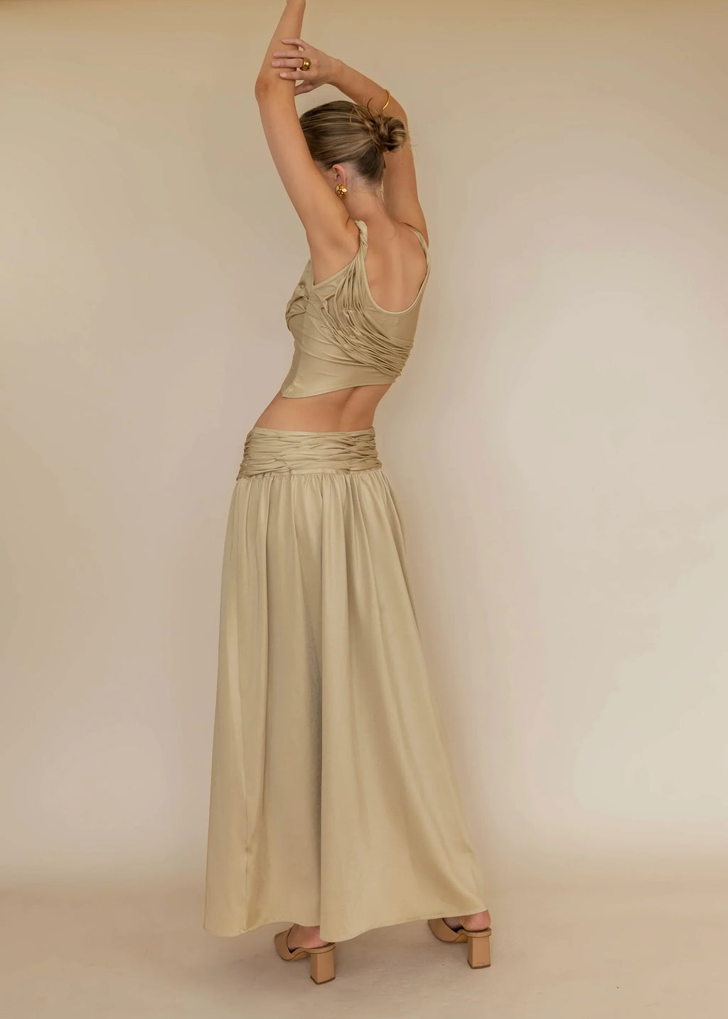 Golden Asymmetry Ruched Crop Top