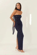 Lace Maxi Dress with Chiffon Scarf
