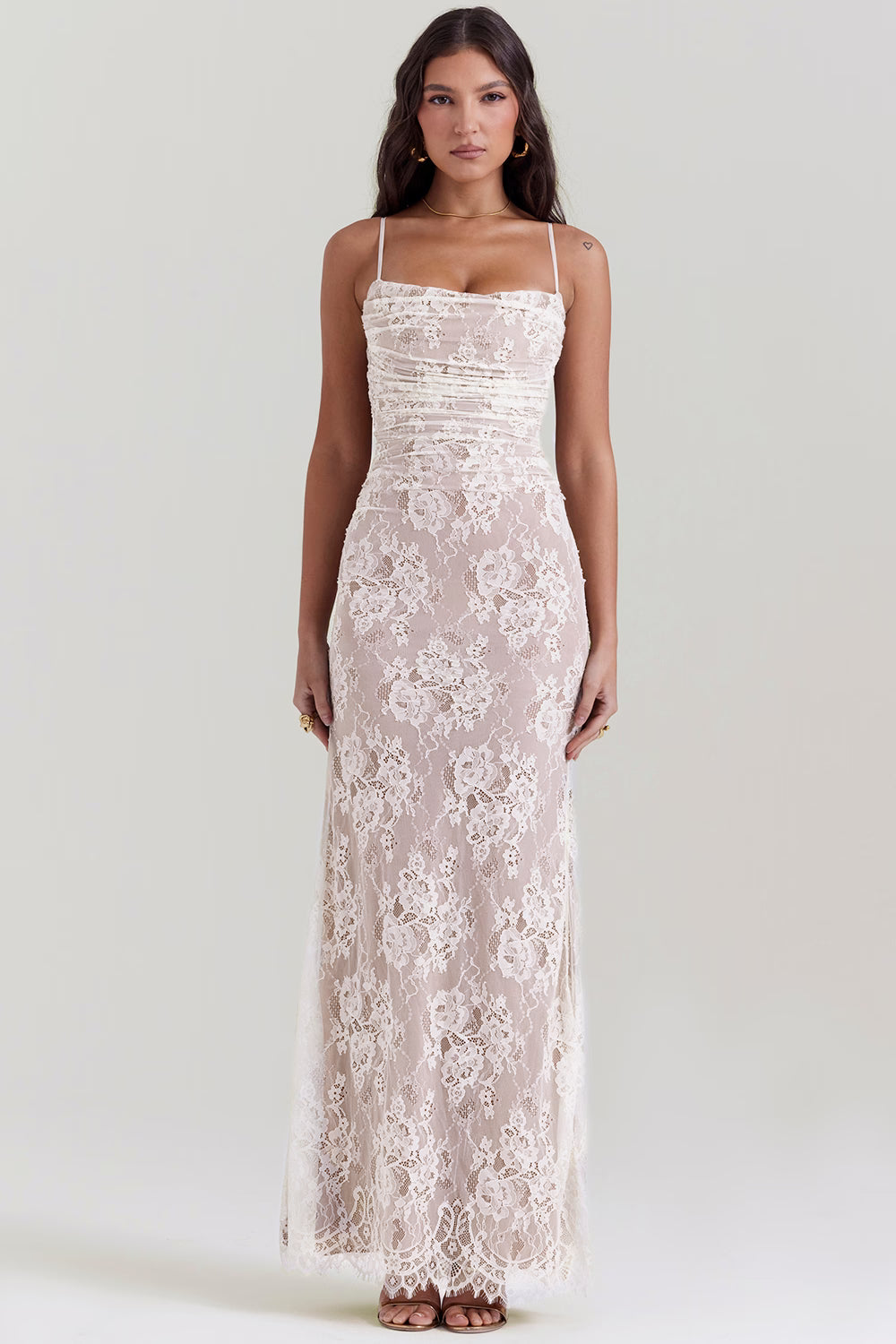 White Lace Corset Maxi Dress With Bolero