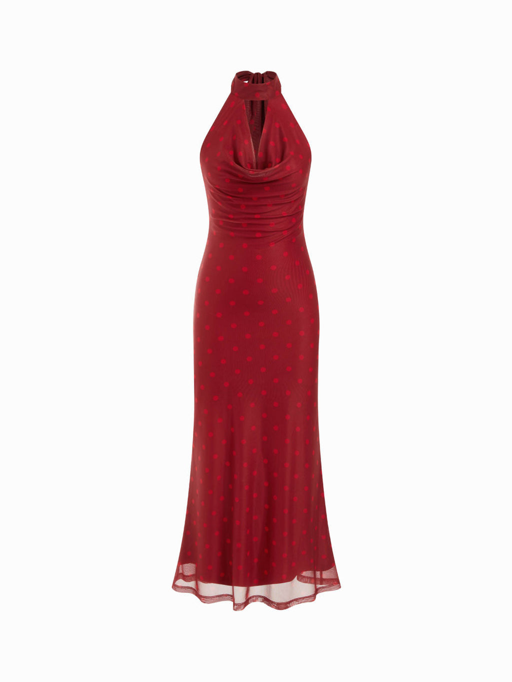 Chiffon Polka Dot Halter Neck Backless Maxi Dress
