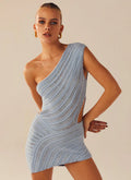 Sky Blue One-Shoulder Knit Mini Dress