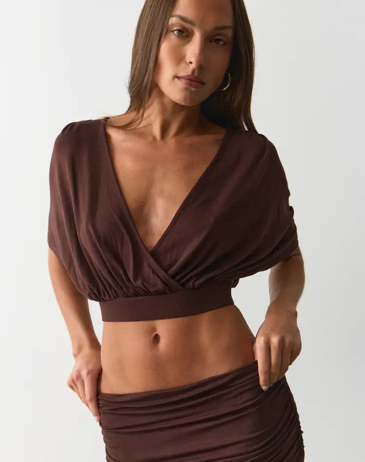 Cocoa Charm Cross-Front Crop Top