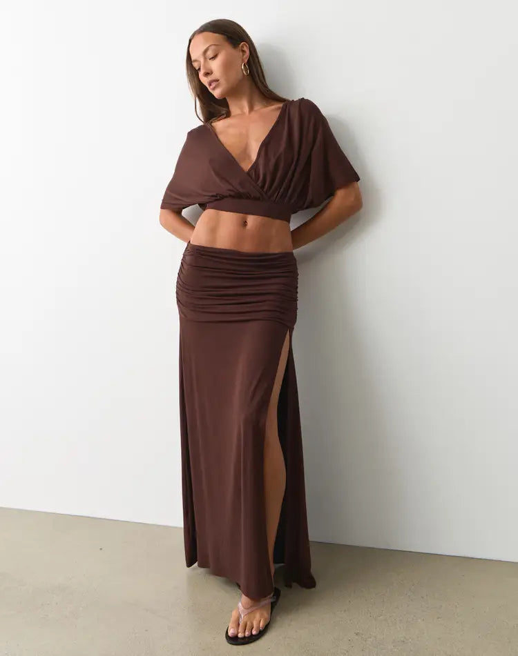 Cocoa Charm Cross-Front Crop Top